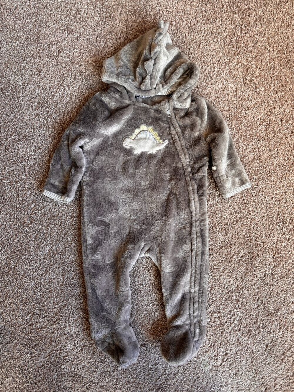 Mick Mack Baby Dinosaur 9-12 Months Fleece Bunting Hooded Footed Onesie Gray